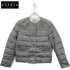PRADA プラダ 29B831 グレー 三角プレート ノーカラーライトダウン カーキ 38 ジャケット ポリエステル レディース 中古