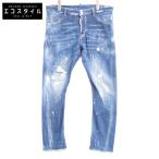 ショッピングディースクエアード DSQUARED2 ディースクエアード  sexy twist ホワイトペンキデザイン ダメージ加工 スキニーデニム ボトムス 46 ブルー メンズ