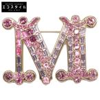 美品 Max Mara マックスマーラ 4756094206 BATH2 ラインストーン ロゴモチーフ ブローチ ゴールド/ピンク系 レディース