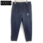 MONCLER モンクレール 20年製 PANTALONE ネイビー ウール ラバーロゴ サイドジップ ドローストリングテーパードパンツ ネイビー 46 ボトムス ウール メンズ 中古