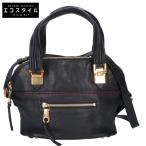 CHLOE クロエ Angie アンジー ラムスキン 2WAYショルダー サッチェルバッグ/ ハンドバッグ ブラックｘゴールド レディース