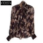 Salvatore Ferragamo サルヴァトーレフェラガモ ブラウン シルク100 蝶モチーフ ボウタイブラウス ブラウン 40 トップス シルク レディース 中古