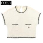 美品 MONCLER モンクレール MAGLIA MANICHE CORTE ツイード トップス レディース ホワイト S 23年