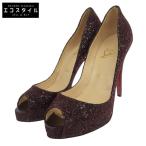 Christian Louboutin クリスチャンルブタン グリッター ハイヒール オープントゥ パンプス レディース レッド系 38