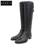 美品 SARTORE サルトル バッグジップ クロスバックル ロングブーツ シューズ レディース ブラック 37 SR1208