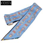 新品同様 HERMES エルメス 063853S 03 Harnais en Rosace ハーネスの薔薇窓 シルク ツイリー スカーフ BLEU MOYEN/ORANGE