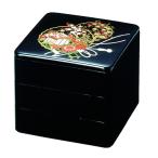 J-kitchens 重箱 3段 6寸 お重箱 黒 花御所車 18.1cm x 18.1cm x 16.3cm 日本製