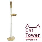 キャットタワー 突っ張り 爪とぎ 猫タワー スリム ネコタワー 240〜250cm 木登りタワー シンプルタイプ キャットランド ベージュ