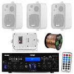 Pyle PDA6BU 200-Watt 2-Channel Digital USB/AUX FM Radio Stereo Amplifier Receiver, Bundle Combo With 4x Enrock EKMR408W 4" Inch 200-Watt 3-Way White B