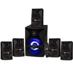 Acoustic Audio by Goldwood Bluetooth 5.1 Surround Sound System with LED Light Display, FM Tuner, USB and SD Card Inputs - 6-Piece Home Theater Speaker