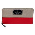 ケイト・スペード グローブコート PWRU3736 ベージュ×レッド レザー ラウンドファスナー 財布 長財布 レディース 中古