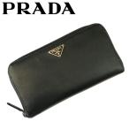 【中古】PRADA プラダ ジップアラウンド長財布【やや傷や使用感あり】ラウンドファスナー レザー ブラック 小銭入れ r-pr-w-p241201-12
