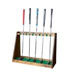 WOODWORKS パターラック 10本掛 (色:ブラウン)木製 日本製 【 ゴルフ練習 パターマット 什器 収納 アイアン ウッド ドライバー 】