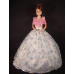 White and Blue Gown with Floral Patttern with Pink on the Botice Made to Fit the Barbie(バービー)