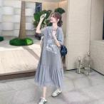 tシャツワンピース tシャツ ワンピース レディース ロング 半袖 tシャツワンピ 切替ワンピ レディース ゆったり 夏 チュール ルームウェア SLWD018(S-3XL)