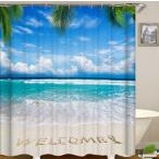 シャワーカーテン リングランナー付き カーテン 浴室 インテリア 保温 防水 お風呂 仕切り バス 海 リゾート 浜辺 ビーチ おしゃれ SC-10