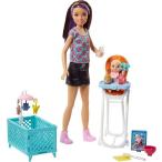 Barbie スキッパーの友人人形、カラーチェンジのベビードール、ハイチェア、ベビーベッド、3-7歳のテーマ付きアクセサリーとバービーベビーシッティングプレイ