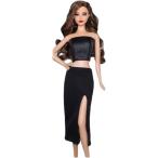 Barbie Huieu Black Leather 11.5 "バービー Clothing Clothing Jacket Coat Coat Tank Top Pants Boots 1/6 Accessories for バービー Doll Doll Clothes Win