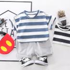 子供服 男の子 セットアップ ベビー服 赤ちゃん キッズシャツ パンツ 2点セット トップス ズボン おしゃれ 夏服 ボーダー 80cm 90cm 韓国 韓国風 双子コーデ