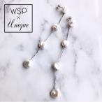 淡水真珠 バロックパール　スタッドロングピアス 〜Unique(ユニーク)〜 ホワイト系 9-10mm デザインピアス K14WG（真珠 パールピアス）（本真珠）[n2]