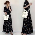 ショッピングワンピース 夏 ワンピース レディース 夏 ワンピース 薄手 マキシ丈ワンピース 半袖  花柄 ロング丈ワンピ オシャレ Vネック ワンピース 通勤 着痩せ 送料無料