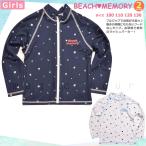 Rush Guard Kids ребенок длинный рукав UV cut купальный костюм девочка девушки Junior Zip выше Parker UPF50+ девочка женщина . белый темно-синий точка 100 110 120 130cm