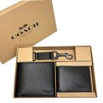コーチ 財布 メンズ COACH 折り財布 レザー 3in1 ウォレット＆キーリング ギフトセット ボックス付き CS433 BLK ブラック