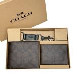 コーチ 財布 メンズ COACH 折り財布 シグネチャー 3in1 ウォレット&キーリング ギフトセット ボックス付き CW344 QBXAM ウォルナット×ブラック