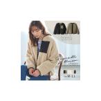 【洋服の青山】ふわふわボアノーカラーブルゾン リバーシブル レディース 秋冬用 ブラック×カーキ 黒 ボアブルゾン キルティングブルゾン