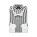 【洋服の青山】綿100% クレリックシャツ メンズ 長袖 形態安定 ワイシャツ スリム 春夏秋冬 グレー 灰色 ストライプ ワイドカラー シワになりにくい 洗える