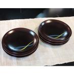 桜井漆器 溜 ケーキ皿 二色ライン 5客