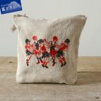 ALDIN アルディン 製ポーチ コットンリネン地の刺繍入り小…