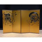 精密屏風 風神雷神図屏風 金 金属を削り込んだミニ屏風