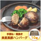 ふるさと納税 井原市 黒豚手捏ね粗挽きハンバーグ10個(生ハンバーグ)【美星満天豚使用】