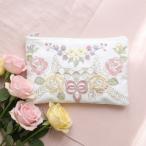 薔薇のコード刺繍フラットポーチ 12x20cm