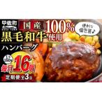 ふるさと納税 甲佐町 【毎月お届け】★黒毛和牛100%使用★ハンバーグ 150g×16個(定期便3ヶ月コース)