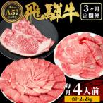 ショッピングふるさと納税 定期便 ふるさと納税 東白川村 飛騨牛 定期便 全3回 計2.2kg 4人前 すき焼き しゃぶしゃぶ ステーキ 焼肉 牛 肉 牛肉