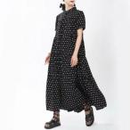 ワンピース ドット ロング 夏 ドット ワンピース 水玉 ドット柄ワンピース シャツ フレアワンピース ティアード ゆったり 体型カバー 半袖 水玉