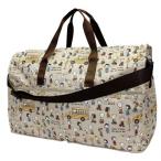 ショッピングボストンバッグ 大型 ハピタス　スヌーピー 折り畳み大型ボストン PN125バスストップブラウン　H0004