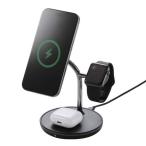 エレコム　ELECOM　ワイヤレス充電器 スタンド型 マグネット対応 3in1 15W MfM認証 Apple Watch高速モジュール MfA認証　W-MS07BK