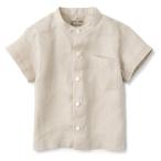【SALE】 無印良品 フレンチリネン半袖シャツ ベビー 80 ペールブラウン 良品計画
