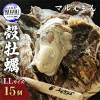 ふるさと納税 厚岸町 北海道厚岸産殻牡蠣『マルえもん』2L-size 15個入り<道の駅オリジナル牡蠣剥きナイフ付>