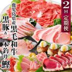 ふるさと納税 枕崎市 定期便(2回配送)鹿児島県産黒毛和牛・豚肉・一本釣りかつおDD-6004