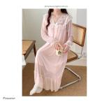 ネグリジェ ロング 姫 ワンピース パジャマ レディース ナイトドレス 春 夏 長袖 かわいい ルームウエア 可愛い おしゃれ 部屋着 寝間着 シースルー