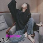 パジャマルームウェアレディース春秋冬長袖パジャマ無地パジャマルームウェア上下セットゆったり部屋着寝巻きオシャレ可愛い韓国風厚手