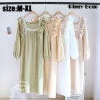 ガーゼパジャマ レディース 長袖 春秋 ルームウェア ワンピース ネグリジェ パジャマ 大きいサイズ ナイトガウン 部屋着 かわいい ゆったり おしゃれ 可愛い 寝