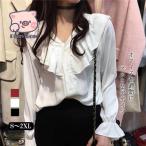 ブラウス レディース 長袖 シャツ vネック トップス 無地 秋服 シンプル ママ ゆったり 韓国風 体型カバー 30代 40代 おしゃれ 通勤