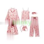 7枚の絹のパジャマのレディースプリントサテンシルクパジャマセットレディースパジャマセット春夏秋のホームウェア