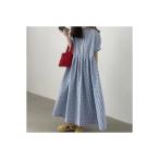 ワンピース チェック レディース パフスリーブ ボリューム Aライン ゆったり フレア 夏 春