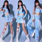 青 レディース ダンス衣装 セットアップ 韓国 ヘソ出し スカート パンツ ブルー ジャズダンス演出服 ヒップホップ チアガール kpop ダンス衣装 セ